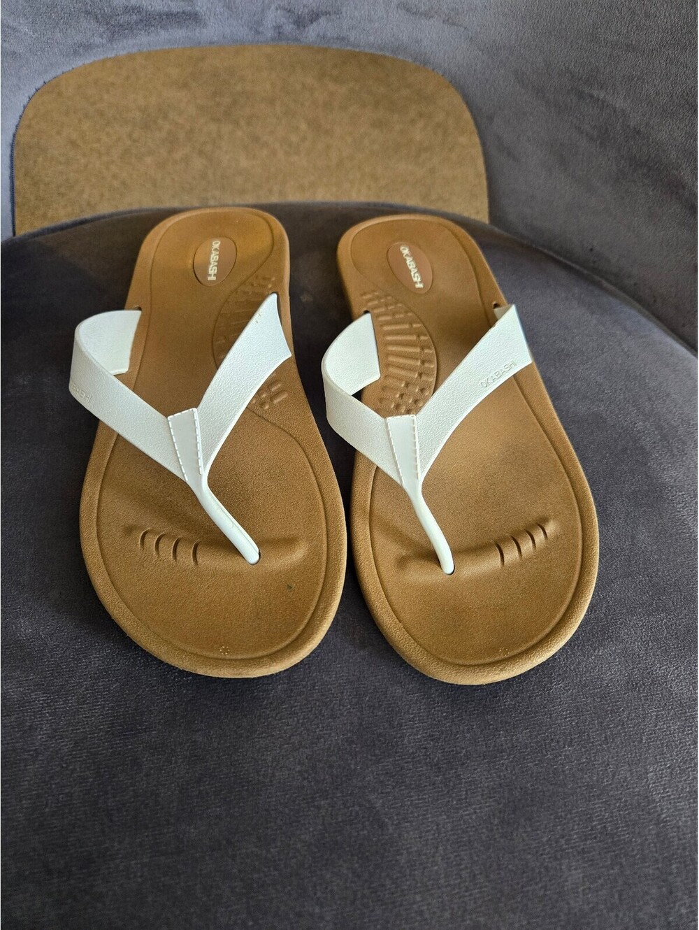 Okabashi Breeze White Toffee Supportive Flip Flop Sandals Size ML 8.5-9.5